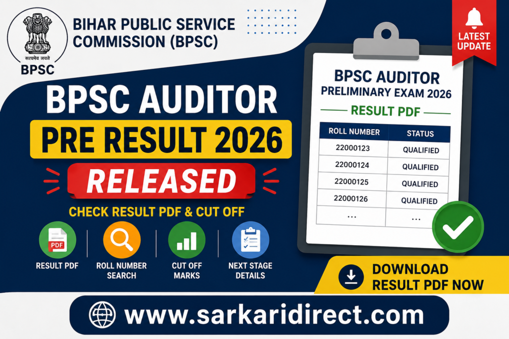 BPSC Auditor Pre Result 2026 released. Check Auditor Result PDF